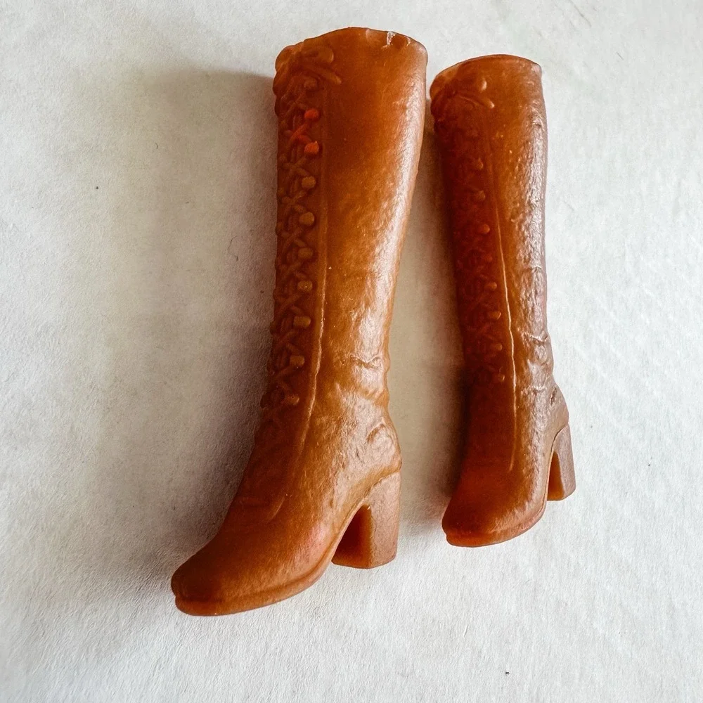 Vintage Barbie Honey Brown Tall Lace Up Squishy Boots‎ Shoes Korea